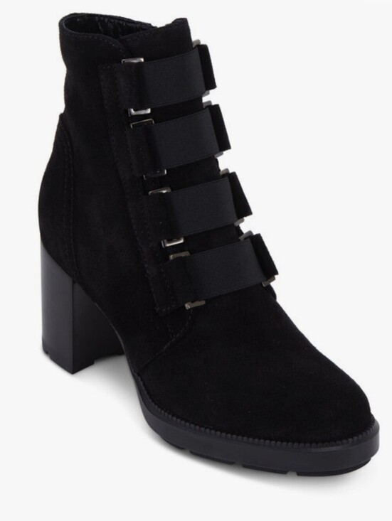 Aquatalia Shoes - Aquatalia Black Ankle Boot with Elastic Strap Accents
